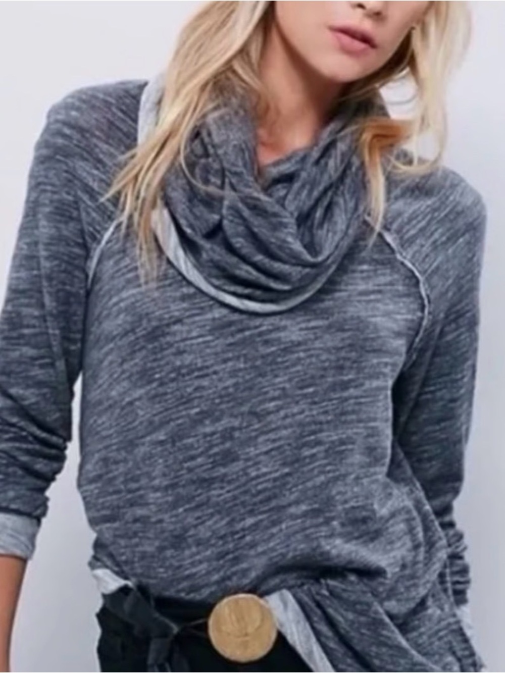 Free People Beach Heathered Grey Cocoon Cowl Neck Pullover